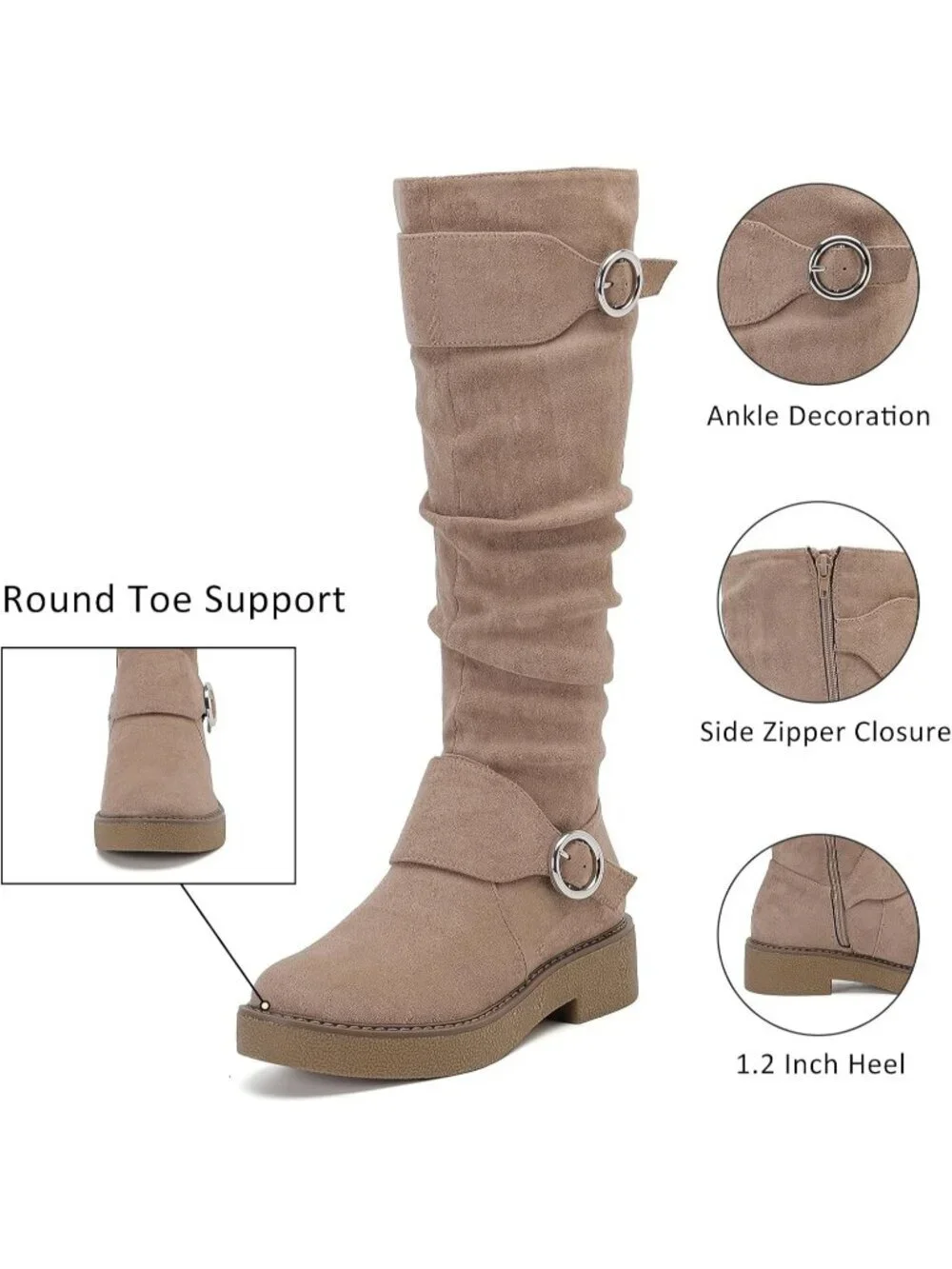 Women's Beige Leather Rubber Slouchy Knee High Comfortable Stylish Tall Boots